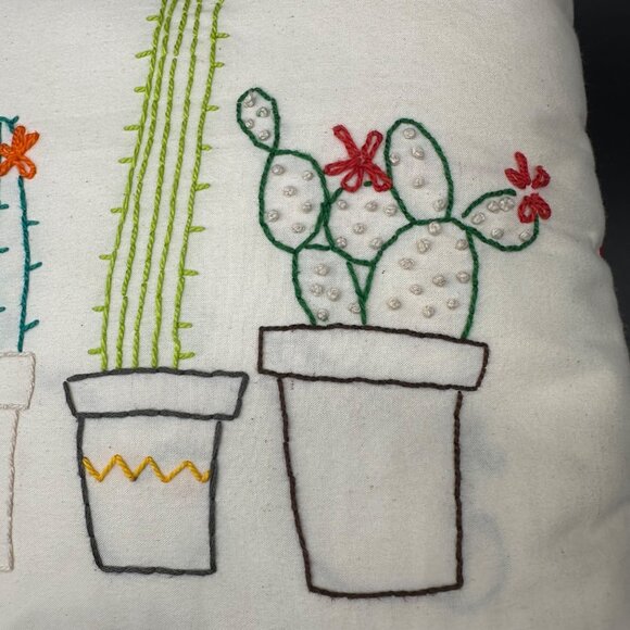 Throw Pillow Handmade Cactus Red Velvet Back Embroidered Square Decorative - Picture 6 of 9